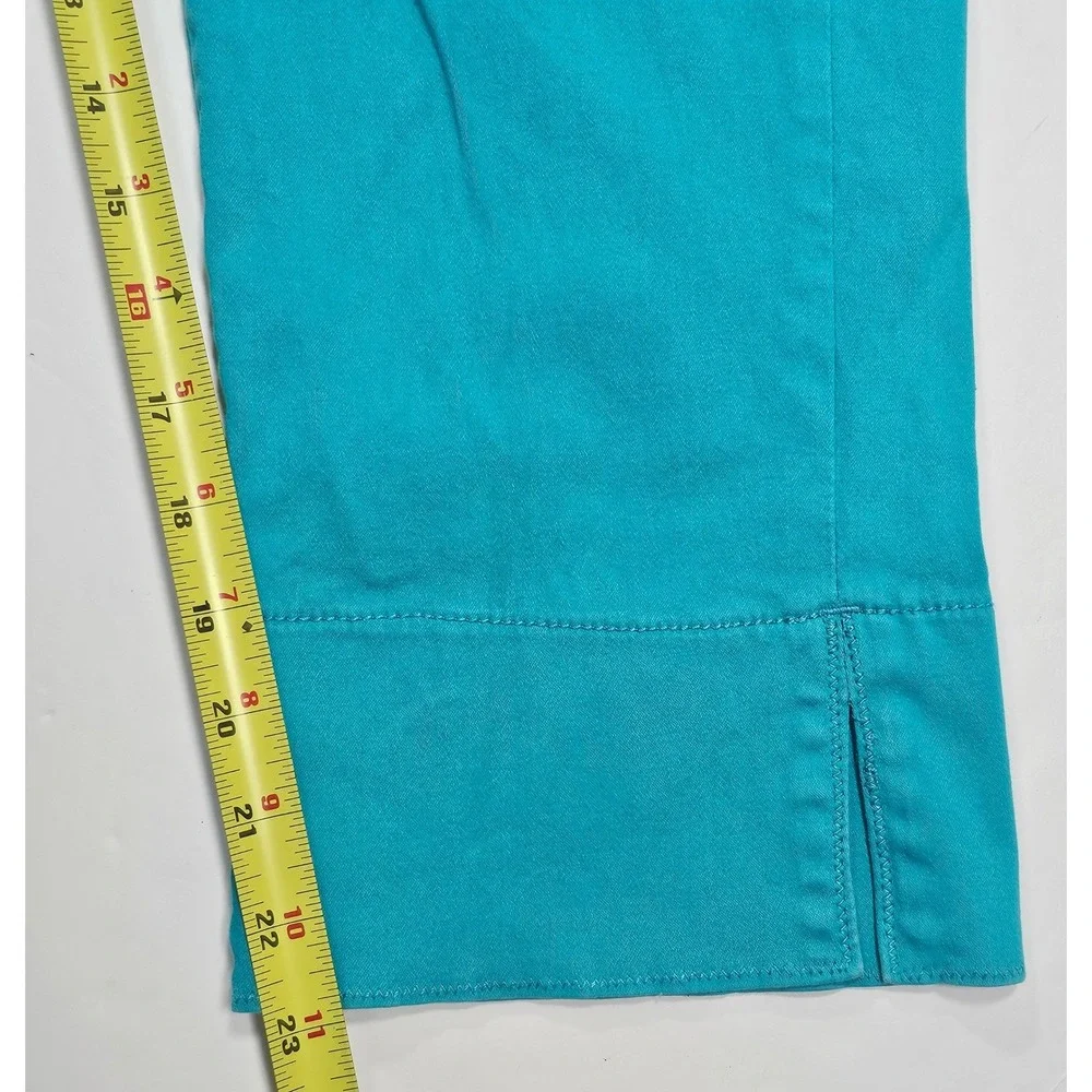 V Cristina Womens Teal Rhinestone Embellished Capri Crop Pants Size 10 Turquoise